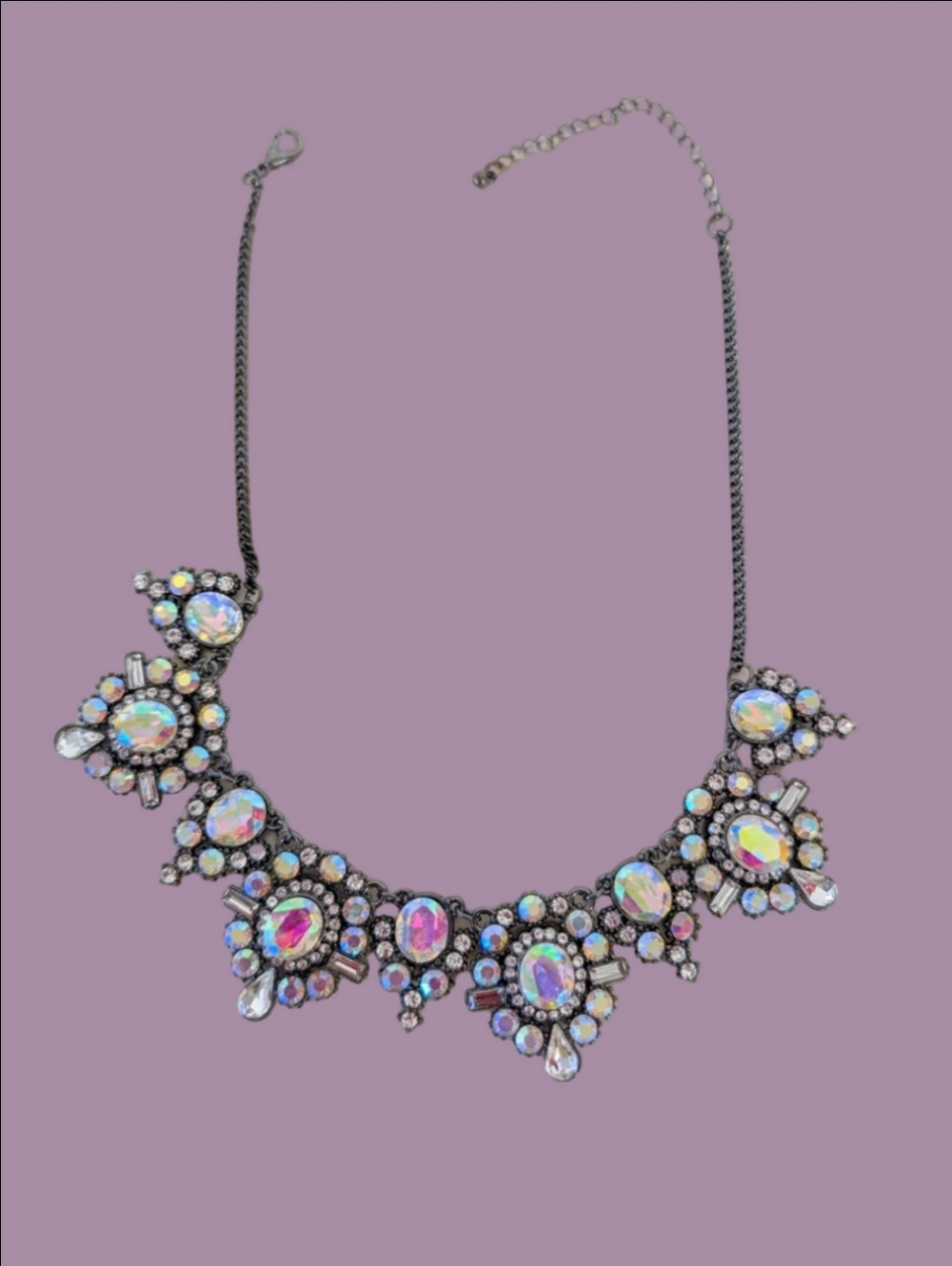 Necklace Statement Aurora Crystal Bib Iridescent Large Crystal Unbranded